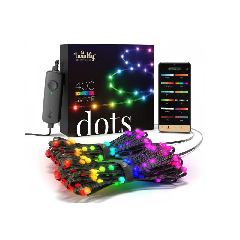 Luce led di natale twinkly dots 400 led rgb filo 20m multicolore