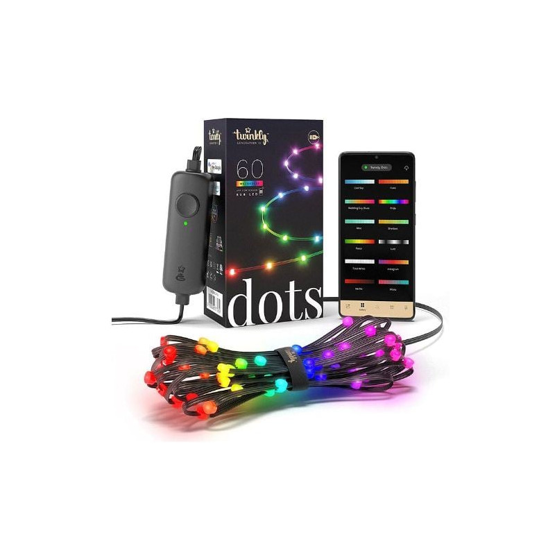 Luce led di natale twinkly dots 60 led rgb 6m multicolore [twd060stp-b]