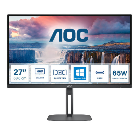 Monitor led 27" aoc q27v5n quad hd 2560x1440p 4ms classe f nero