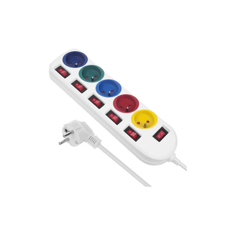 Multipresa maclean mce204m/w 5 prese con interruttori 250v/10a 1.5m