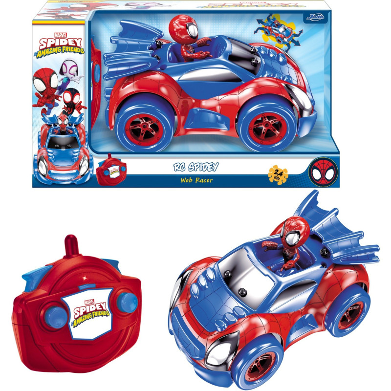 Modellino jada toys spidey web racer auto telecomandate 1/18 rosso-blu
