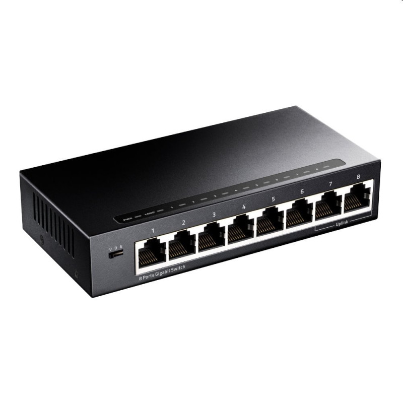 Switch cudy gs108 6x10/100/1000mbps 2xuplink in metallo nero [nucudsw8p000002]