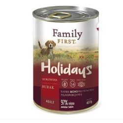 Mangime umido family first holidays manzo con barbabietole per cani