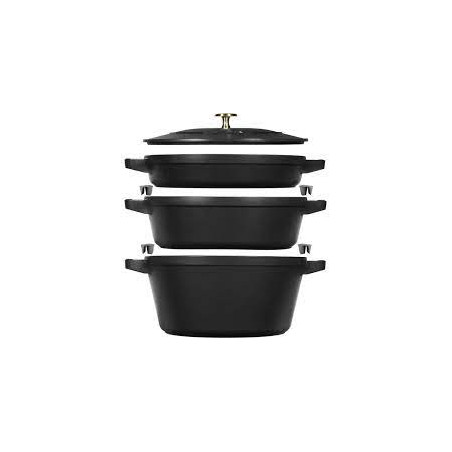 Set di pentole zwilling staub in ghisa 4.2l/2.9l/1.9l/24cm/3pz/nero