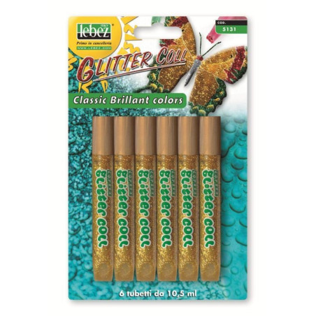 Colla lebez glitter blister 6 tubetti da 10.5ml oro [5131-o]
