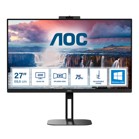 Monitor led 27" aoc q27v5cw quad hd 2560x1440p 1ms classe f