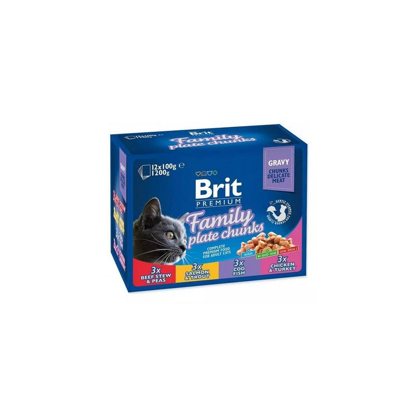 Cibo umido per gatto brit pouches family plate 12x100g