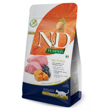 Mangime farmina n&d pumpkin cibo secco per gatti adulto sterilizzato