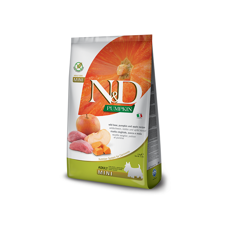 Mangime farmina n&d per cani adulti mini cinghiale zucca e mela