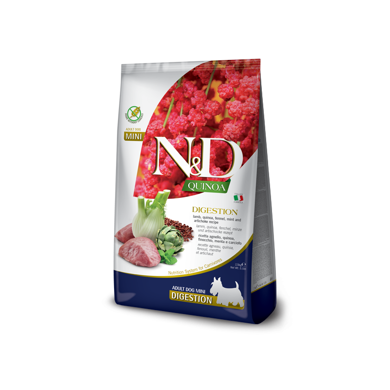 Mangime farmina n&d quinoa digestion per cani adulti agnello/quinoa/finocchio/menta/carciofo