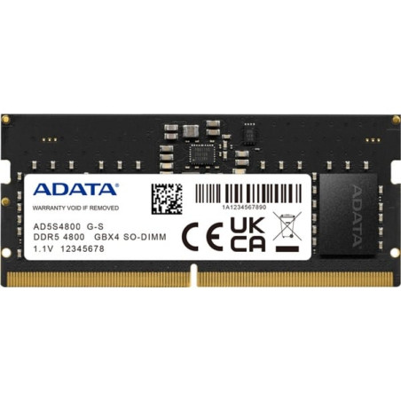 Ram so-dimm ddr5 16gb adata 262 pin 4800mhz/40cl/nero [ad5s480016g-s]