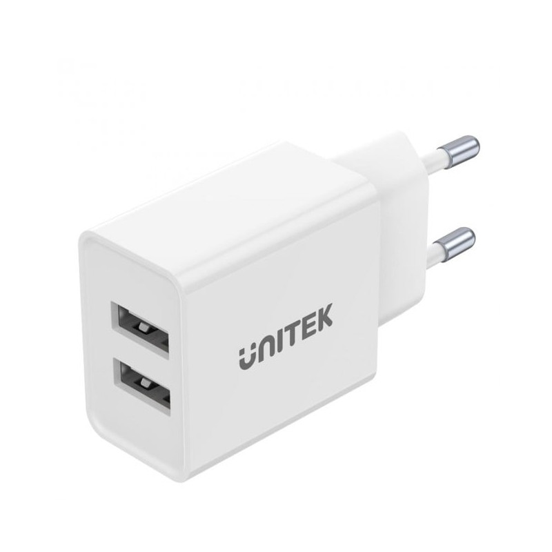 Alimentatore da rete unitek 2xusb-a 100~240v/ca/50/60hz/12w/bianco