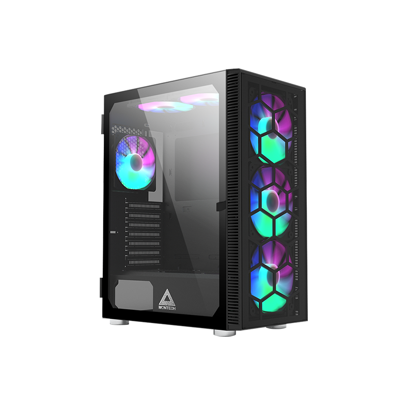 Case montech x3 glass midi-tower 6 ventole rgb vetro temperato