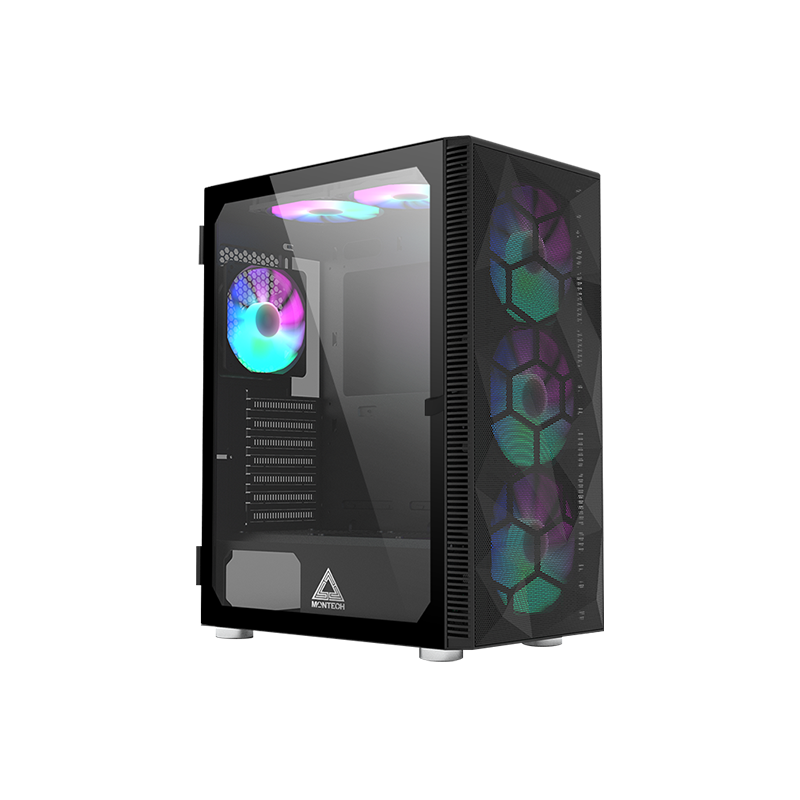 case montech x3 mesh midi-tower ventole rgb vetro temperato nero
