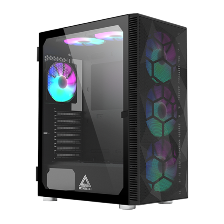 case montech x3 mesh midi-tower ventole rgb vetro temperato nero