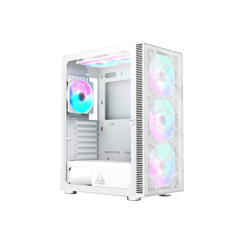 Case montech x3 mesh midi-tower ventole rgb vetro temperato bianco