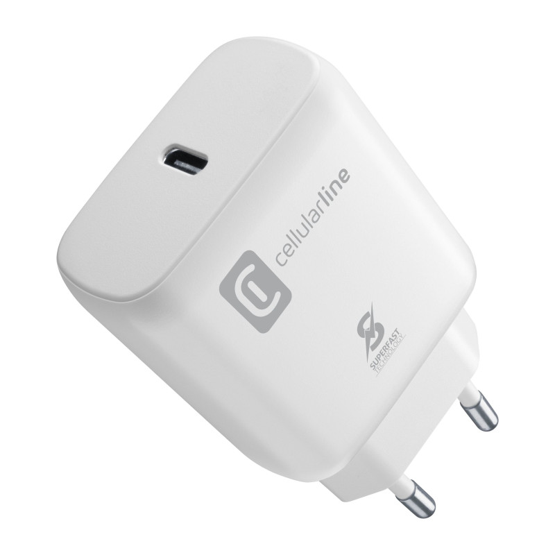 Alimentatore da rete cellularline super fast usb-c 25w/bianco