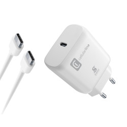 Alimentatore da rete cellularline super fast con cavo usb-c 25w/bianco
