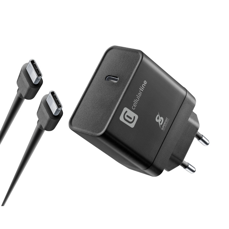 Alimentatore da rete cellularline super fast con cavo usb-c 45w/nero