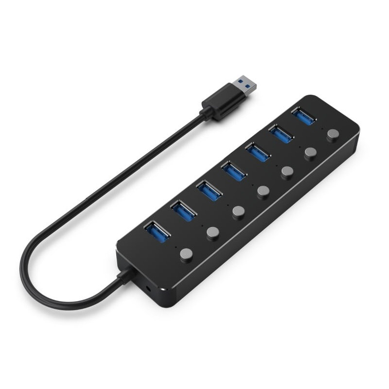 Hub gembird 7 porte con cavo integrato usb 3.1 gen 1 nero [uhb-u3p7p-01]