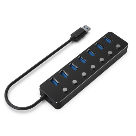 Hub gembird 7 porte con cavo integrato usb 3.1 gen 1 nero [uhb-u3p7p-01]