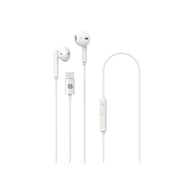 Auricolari celly stereo wired earphones usb-c bianco [up1100typecwh]
