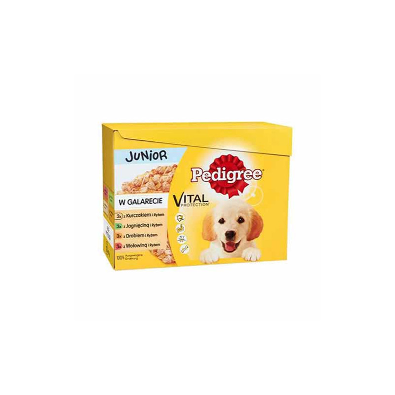 Cibo umido per cani pedigree junior bustina in gelatina 12x100g