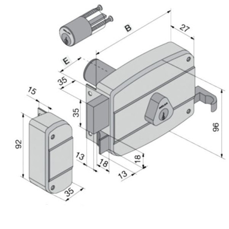 Serratura app.legno sx welka 030.60.52.2 [03060522]