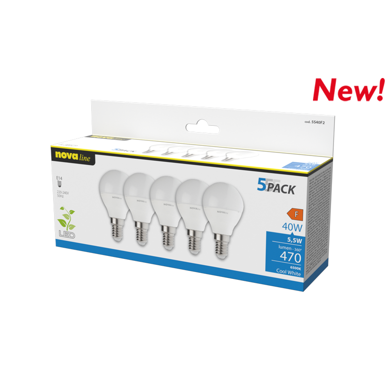 Set lampade led novaline sfera e14 4.9w 5pz [5s40n2]