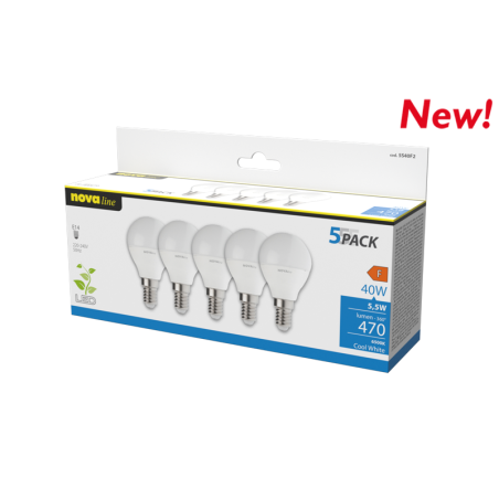 Set lampade led novaline sfera e14 4.9w 5pz [5s40n2]