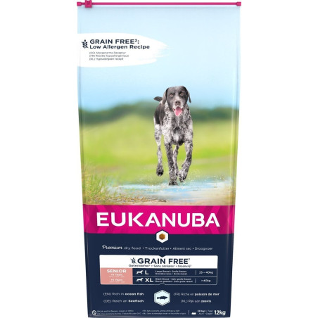 Cibo secco eukanuba grain free per cani senior large pesce oceano