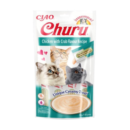 Cibo per gatto inaba churu crema liquida con pollo e granchio 4x14g