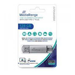 Pen drive 128gb mediarange mr938 usb 3.0/usb tipo c argento [mr938]