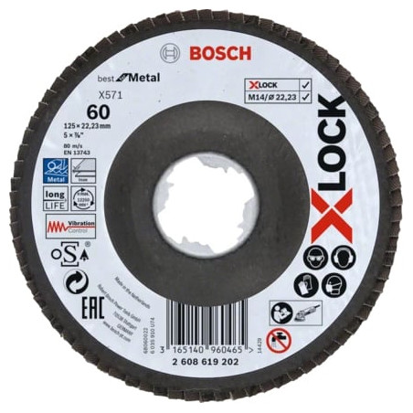 Disco lamellare bosch x-lock x571 g60 125mm per metallo nero/bianco