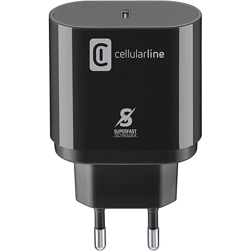 alimentatore da rete cellularline usb-c 20w nero