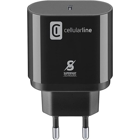 alimentatore da rete cellularline usb-c 20w nero