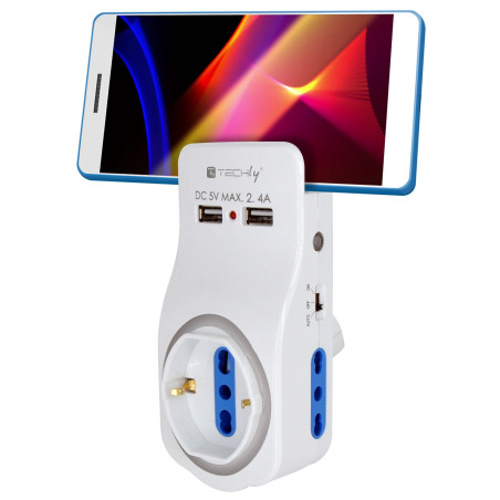 Multipresa techly 3posti e 2porte usb con supporto per smartphone