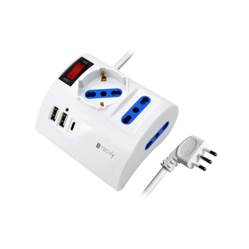 Multipresa da tavolo techly 3posti e 2porte usb-a/c e trade cq3.0