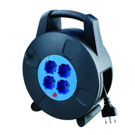Prolunga avvolgicavo techly con 4 prese bipasso/schuko 15m nero/azzurro