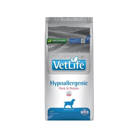 Mangime secco farmina maiale e patate per cani vet life hypoallergenic