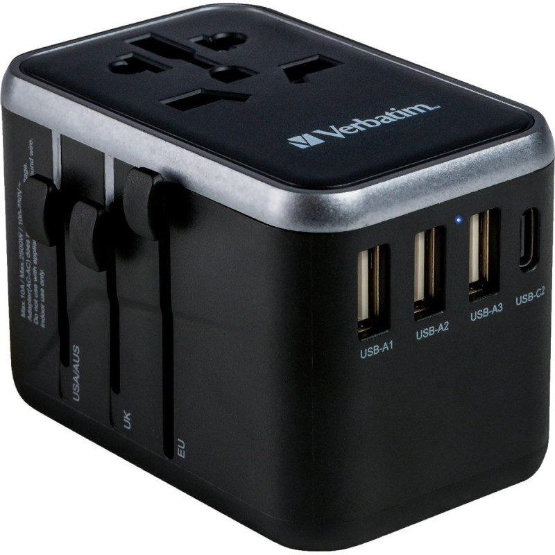 Spina adattatore da viaggio verbatim uta-04 universale 3xusb-a/2xusb-c