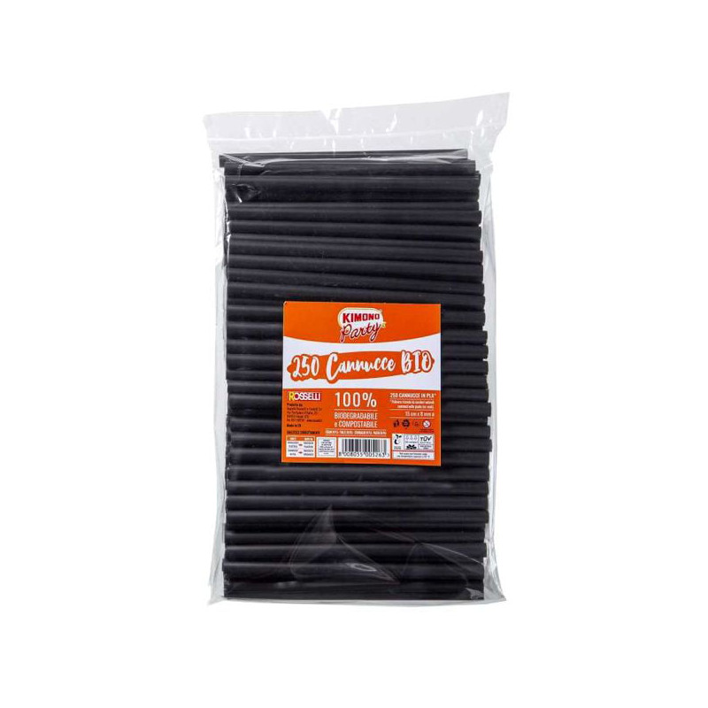 Cannucce bevande kimonoparty bio 15cmx0.8 nero 250pz [526]
