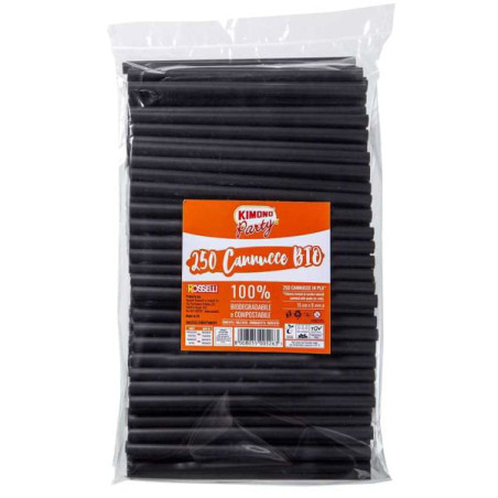 Cannucce bevande kimonoparty bio 15cmx0.8 nero 250pz [526]