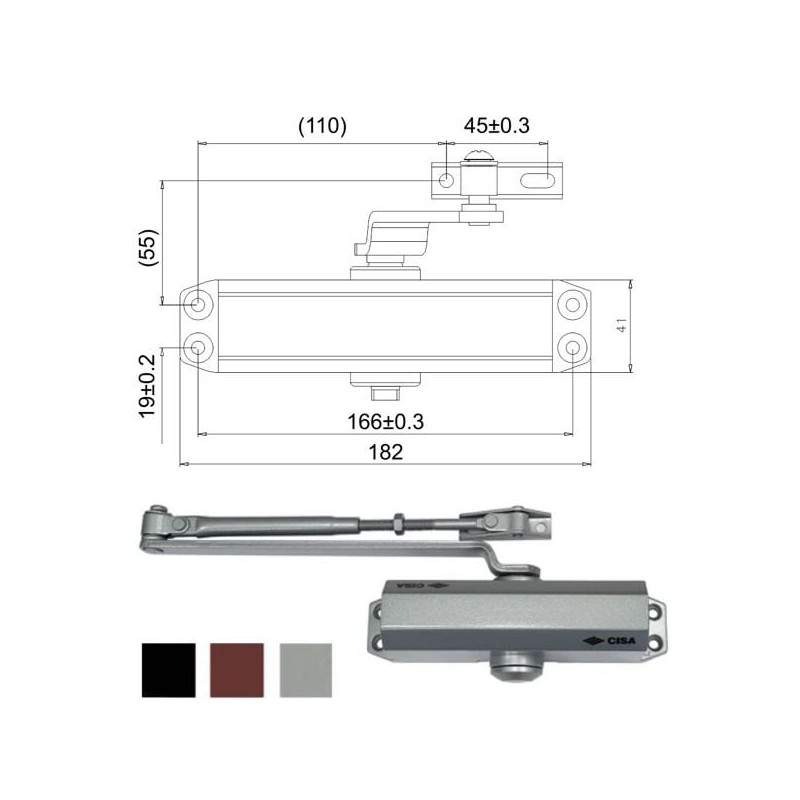 Chiudiporta aerodinamico cisa alluminio nero [60461.03.0.97]