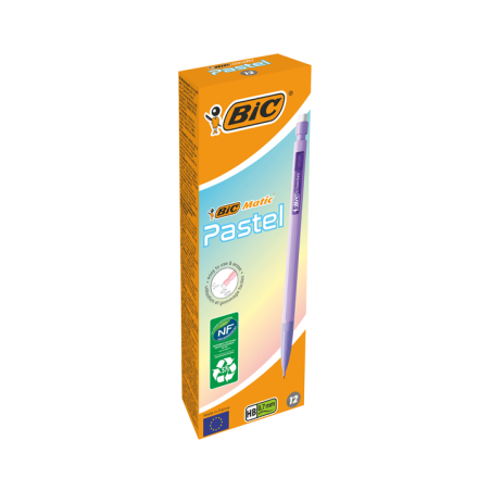 Scatola 12 portamine hb 0.7mm matic pastel bic viola/lilla/verde/azzurro/rosa
