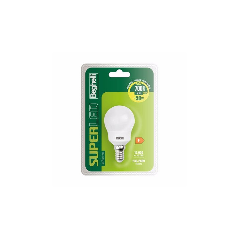 Lampadina led beghelli superled sfera 7w classe f [56914bl]
