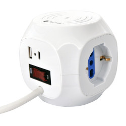 Multipresa a cubo 4 posti con usb-a e usb-c qc3.0 e ricarica