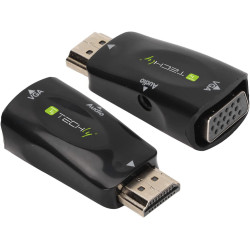 Adattatore video techly mini hdmi a vga con audio jack 3.5mm nero