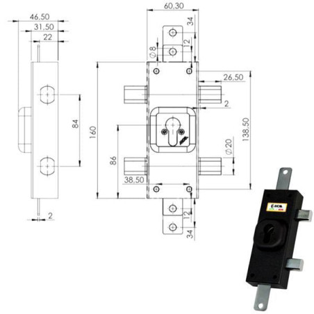 Serratura ferroglietto triplice dx 253 moia [253dx]