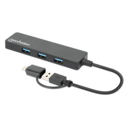 Hub manhattan usb 3.2 gen1 4 porte combo usb-a/c nero